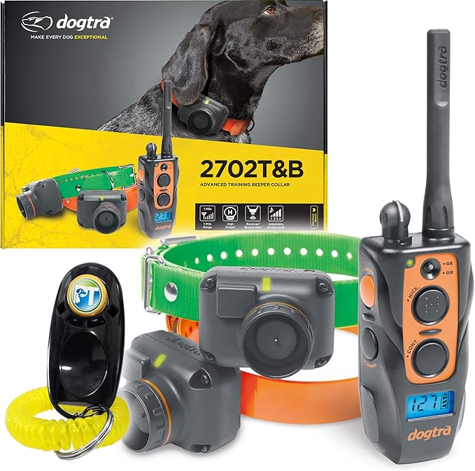 Dogtra 2702 T&B 2-Dogs Remote Training and Beeper Collar with 1 Mile Range, Fully Waterproof, Rechargeable, Static, Vibration, w/PetsTEK Dog Training Clicker