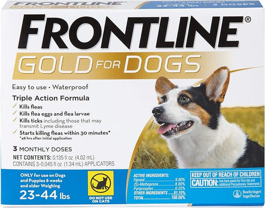 Frontline Gold Flea & Tick Treatment for Medium Dogs Up to 23 to 44 lbs., Pack of 3