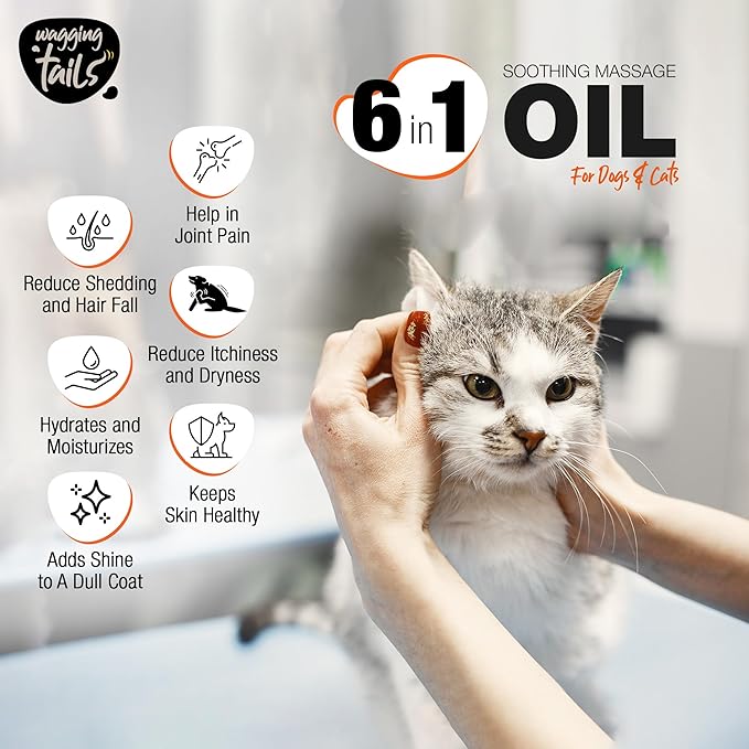 Wagging Tails 6-in-1 Soothing Oil 6.76 fl oz for Dogs | All natural ingredients Coconut Oil and Vitamin E help control hair fall & improve Coat Shine and Softness