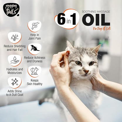 Wagging Tails 6-in-1 Soothing Oil 6.76 fl oz for Dogs | All natural ingredients Coconut Oil and Vitamin E help control hair fall & improve Coat Shine and Softness