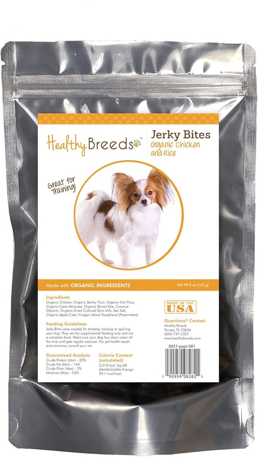 Healthy Breeds Papillon Jerky Bites Chicken & Rice Recipe Dog Treats 5 oz