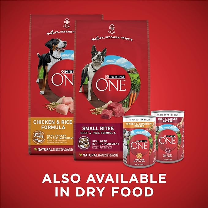 Purina ONE Tender Cuts in Gravy Chicken and Brown Rice, and Beef and Barley Entrees Wet Dog Food Variety Pack - (2 Packs of 6) 13 oz. Cans