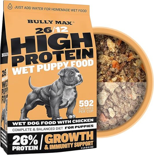 Bully Max Wet Puppy Food - Instant Fresh Dehydrated High Protein Dog Food with Chicken - Healthy Growth for Small & Large Breed Puppies - 2 Dry Dog Food Pounds (Makes 5.5 lbs. of Wet Dog Food)