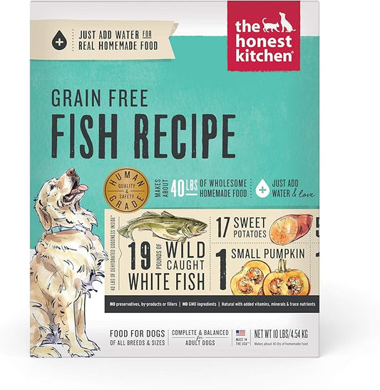 The Honest Kitchen Human Grade Dehydrated Grain Free Dog Food – Complete Meal or Dog Food Topper – Fish 10 lb (makes 40 lbs)