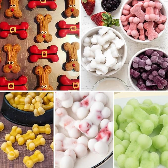 4Pcs Puppy Dog Paw Bone Silicone Mold for dog treats, Non-Stick Food Grade Silicone Molds for frozen treats, Baking Mold for Jelly, Candy, Chocolate,Ice Cube, Dog Snack Biscuits Bone