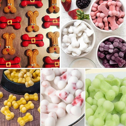 4Pcs Puppy Dog Paw Bone Silicone Mold for dog treats, Non-Stick Food Grade Silicone Molds for frozen treats, Baking Mold for Jelly, Candy, Chocolate,Ice Cube, Dog Snack Biscuits Bone