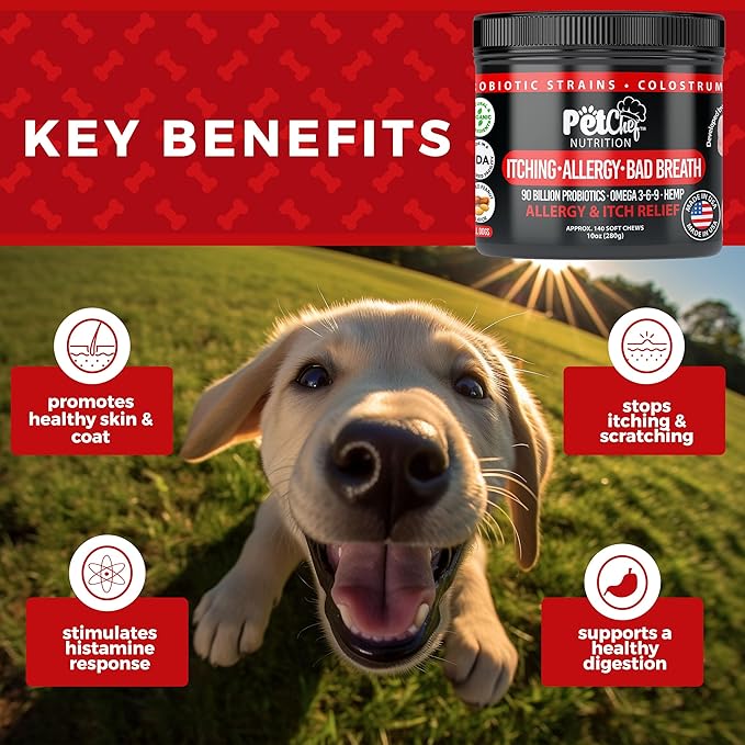 Pet Chef Allergy Defender - Natural Dog Allergy Relief Chews - Effective Medicine for Dog Allergies, Environment and Household Irritant Prevention - Safe & Strong Allergy Supplements for Dogs