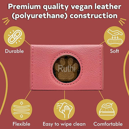 Dog Collar ID Holder - Dog Tag Silencer - No Noise Dog Tag Pouch for Dog Collar - Dog ID Tag Protector - Pockets for Dog accessories, Rabies Tags, Poop bags - Slide on Dog ID - Pet tag (Pink)