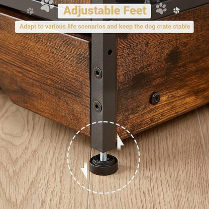 75'' Double Dog Crate Furniture for 2 Large Dogs, Heavy Duty Dog Crate, Furniture Style Dog Crate End Table, Wood Crates for Dogs Kennel Indoor, Decorative Dog Crate with Double Door, Brown