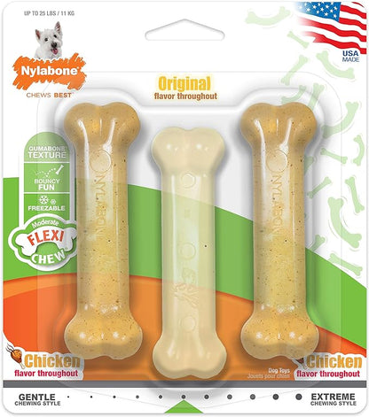 Nylabone FlexiChew Moderate Dog Toys Triple Pack Chicken & Original Small/Regular (3 Count)