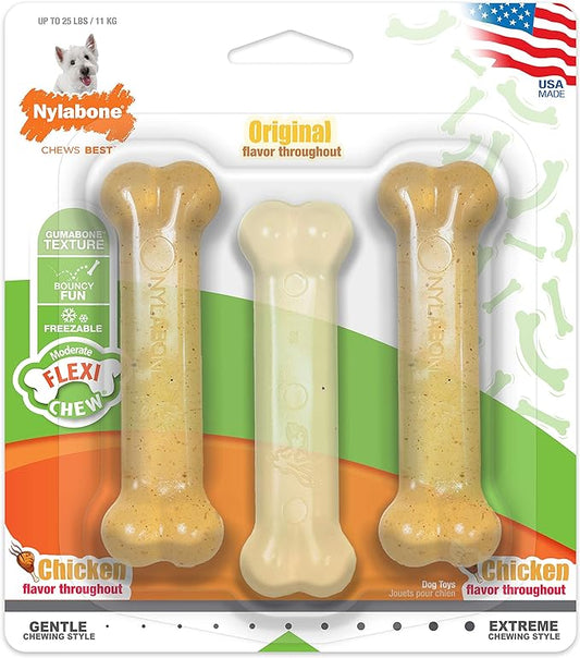 Nylabone FlexiChew Moderate Dog Toys Triple Pack Chicken & Original Small/Regular (3 Count)