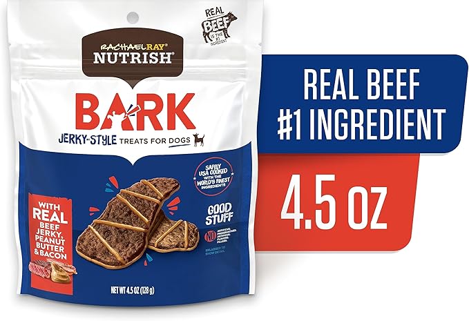 Nutrish Rachael Ray Bark Jerky-Style Dog Treats with Real Beef Jerky, Peanut Butter & Bacon, 4.5 Ounce (Pack of 5)