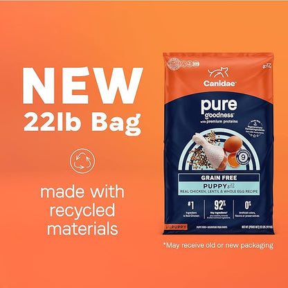 Canidae Pure Limited Ingredient Premium Puppy Dry Dog Food, Real Chicken, Lentil & Whole Egg Recipe, 22 lbs, Grain Free