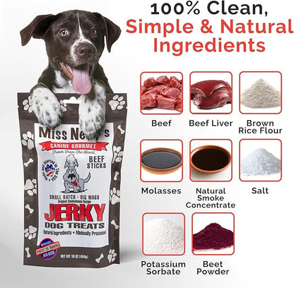 Miss Nelly's- All Natural Beef Jerky Dog Treats Made in USA Only-Beef Jerky Treats for Dogs Original Smoke House Recipe-Minimally Processed Soft Sticks Jerky Dog Treats - 16 oz. bag.
