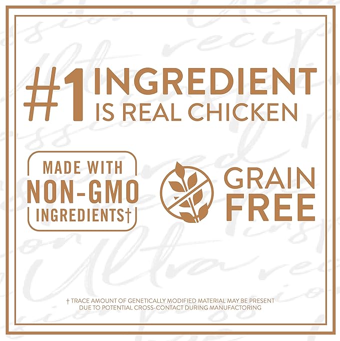 NUTRO ULTRA Grain Free Adult Soft Wet Dog Food Paté With Toppers Chicken Entrée topped with bites of real chicken & spinach, 3.5 oz. Trays, Pack of 24
