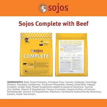 Sojos Complete Beef Recipe Adult Grain-Free Freeze-Dried Raw Dog Food, 1.75 Pound Bag