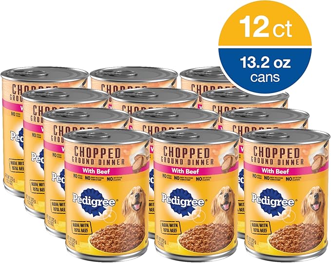 PEDIGREE CHOPPED GROUND DINNER Adult Canned Soft Wet Dog Food with Beef, 13.2 oz. Cans (Pack of 12)
