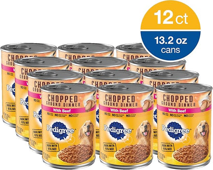 PEDIGREE CHOPPED GROUND DINNER Adult Canned Soft Wet Dog Food with Beef, 13.2 oz. Cans (Pack of 12)