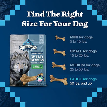 Blue Buffalo Wilderness Trail Treats Wild Bones Large Dental Chews, Grain-Free Dog Bones For Large Dogs Made with Natural Ingredients, 10-oz. Bag