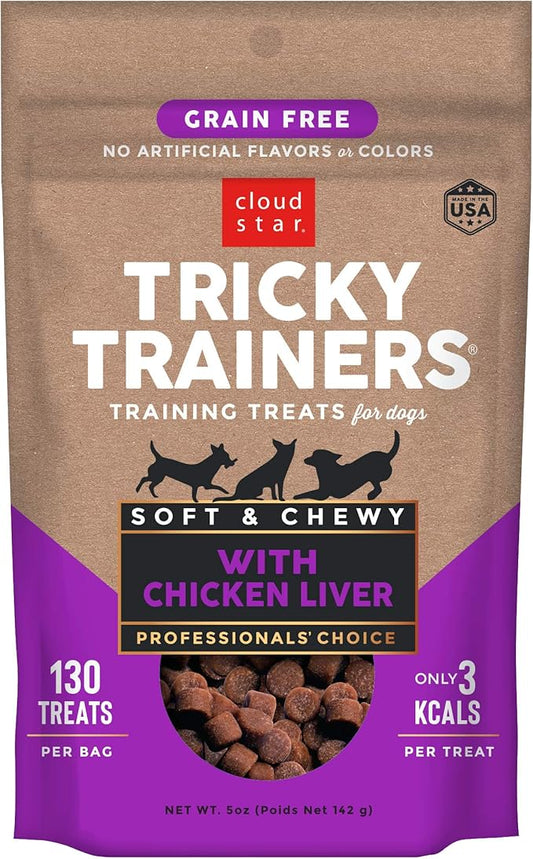 Cloud Star Tricky Trainers Chewy & Grain Free, Low Calorie Dog Training Treats, Baked in the USA, Liver 5 oz.