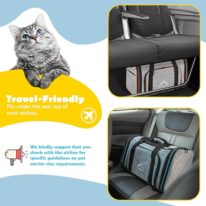 Pet Carrier Airline Approved Pet Carrier,4 Sides Expandable Cat Carrier Bag Large Soft Sided Pet Travel Carrier Dog Carrier Backpack with Remove Fleece Pad (Large, Blue)