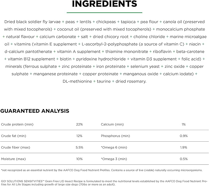 GO! SOLUTIONS Sensitivities Limited Ingredient Dry Dog Food - Insect recipe - Complete & Balanced Nutrition for All Life Stages, 22 lbs