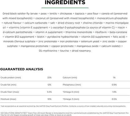 GO! SOLUTIONS Sensitivities Limited Ingredient Dry Dog Food - Insect recipe - Complete & Balanced Nutrition for All Life Stages, 22 lbs