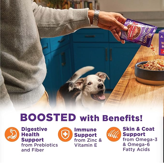 Wellness Bowl Boosters Hearty Toppers, Turkey & Sweet Potatoes Recipe in Savory Bone Broth Dog Food Toppers, 5.5 Ounce Pouch (Pack of 12)