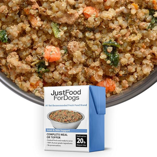 JustFoodForDogs Pantry Fresh Wet Dog Food, Complete Meal or Dog Food Topper, for Joint Health, Skin Health, Allergies, Joint & Skin Support, Pork & Quinoa - 12.5 oz (Pack of 12)