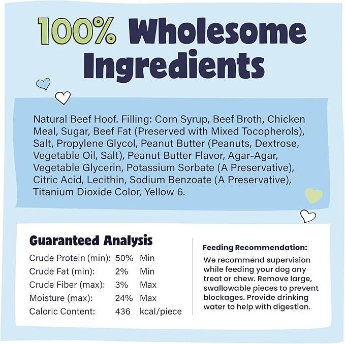 Pawstruck Peanut Butter Filled Cow Hooves for Dogs - Made in The USA Dog Dental Treats & Dog Chews Beef Hoof - 5 Count - Packaging May Vary