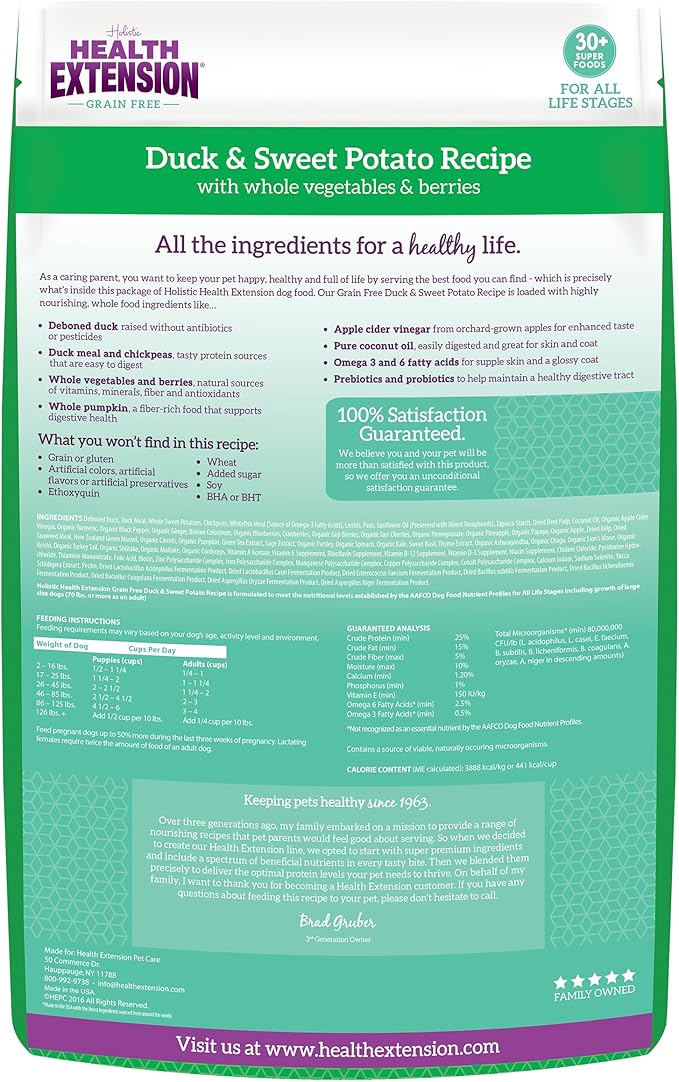 Health Extension Dry Dog Food, Natural Food with added Vitamins & Minerals, Suitable for All Puppies, Include Duck & Sweet Potato Recipe with Whole Vegetable & Berries (10 Pound)