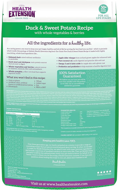 Health Extension Dry Dog Food, Natural Food with added Vitamins & Minerals, Suitable for All Puppies, Include Duck & Sweet Potato Recipe with Whole Vegetable & Berries (4 Pound)