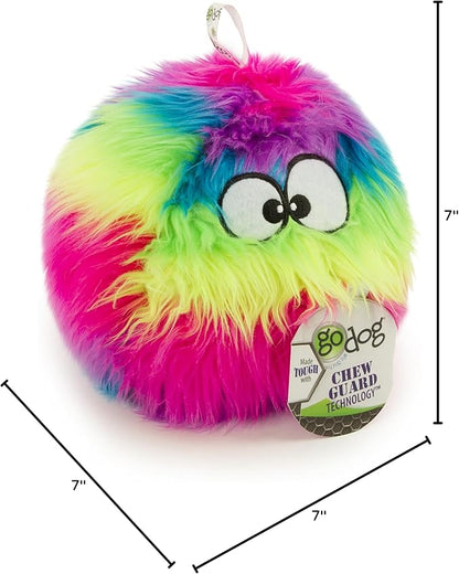 goDog Furballz Squeaky Plush Ball Dog Toy, Chew Guard Technology - Rainbow, Large