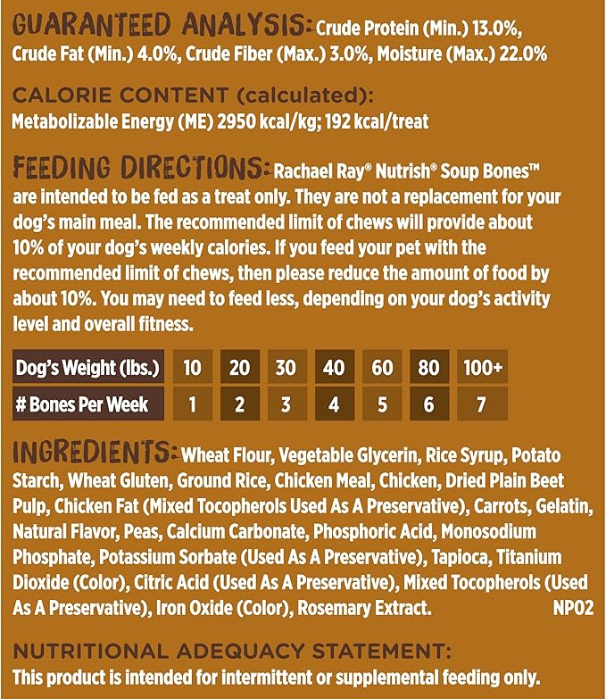 Nutrish Rachael Ray Chicken & Veggies 40 Pounds Dry Dog Food (Packaging May Vary) + Chicken Recipe 11 Count Soup Bones Bundle