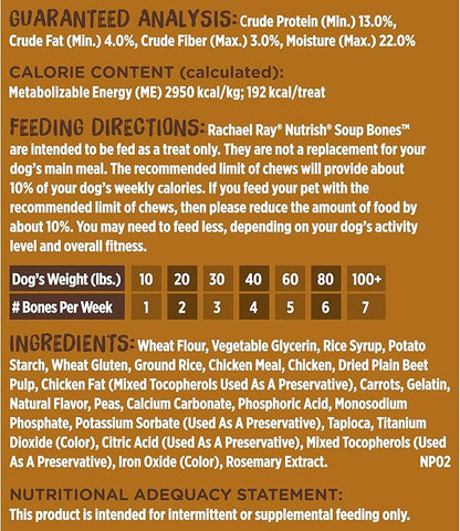 Nutrish Rachael Ray Chicken & Veggies 40 Pounds Dry Dog Food (Packaging May Vary) + Chicken Recipe 11 Count Soup Bones Bundle