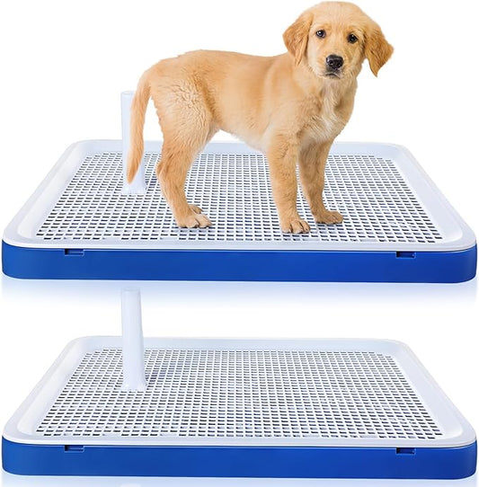 2 Pack Dog Potty Training Tray, Pee Pad Holder, Easy to Clean Puppy Pad Holder Tray with Diversion Column Nonslip Dog Pad Holders Heighten Dog Litter Box for Small Medium Pet (25.6"x19.3"x2")