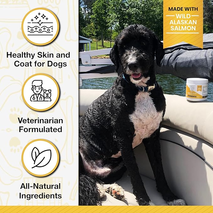 Dog Fish Oil Supplements - 120 Omega 3 Fish Oil Dog Vitamins, Veterinarian Formulated Itching Relief for Dogs, Natural Omega 3 Fish Oil for Dogs, Dog Skin and Coat Supplement (Salmon Flavor)