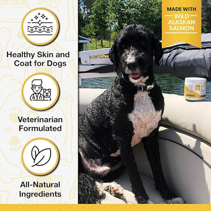 Dog Fish Oil Supplements - 60 Omega 3 Fish Oil Dog Vitamins, Veterinarian Formulated Itching Relief for Dogs, Natural Omega 3 Fish Oil for Dogs, Dog Skin and Coat Supplement (Salmon Flavor)