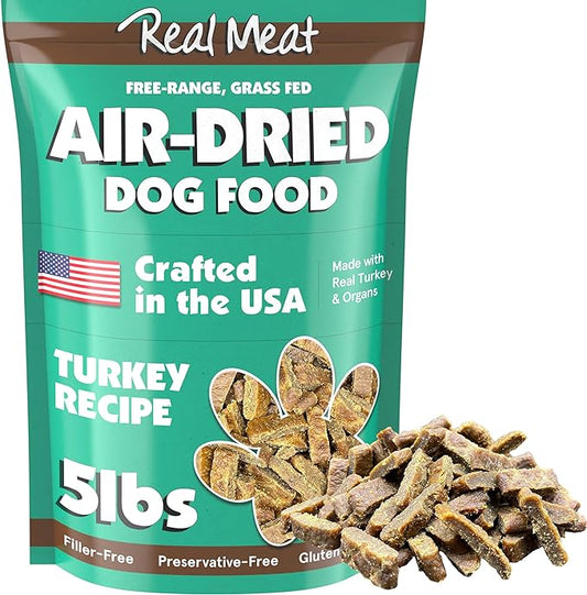 Real Meat Air Dried Dog Food w/Real USA Turkey - 5lb Bag of Grain-Free Real Meat Dog Food Sourced from Free-Range, Cage-Free Turkey - Digestible, All Natural, High Protein Turkey