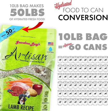 Grandma Lucy's Artisan Dog Food, Grain Free and Freeze-Dried - Artisan Lamb, 10Lb Bag