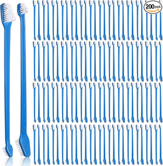 Gerrii 200 Pcs Dog Toothbrush Double Headed Dog Pet Toothbrush Long Handle Dog Tooth Brushing Kit Soft Bristles Pet Toothbrush for Dogs Cat and Most Pets Teeth Cleaning Dental Oral(Blue)