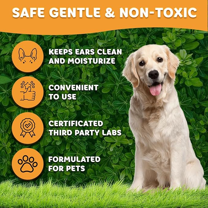 Dog Ear Cleaner, Gentle Wax Remover, Gentle Ear Cleaning Drops, Effective Ear drops for Itch, Odor, Aloe Vera and Turmeric Ear Cleaning Solution for Dogs, Cruelty-Free