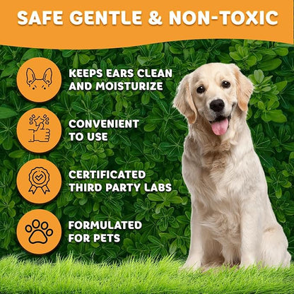Dog Ear Cleaner, Gentle Wax Remover, Gentle Ear Cleaning Drops, Effective Ear drops for Itch, Odor, Aloe Vera and Turmeric Ear Cleaning Solution for Dogs, Cruelty-Free