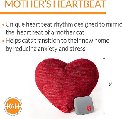 K&H Pet Products Mother's Heartbeat Plush Kitten Calming Toy Heart Pillow Red Kitten Heartbeat 6 Inch