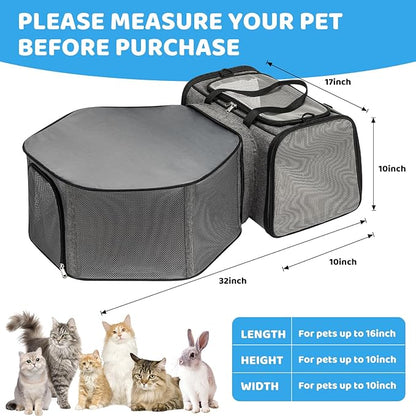 Cat Carrier, Detachable Pet Carrier Airline Approved, 18"x13.4"x11.8" Large Expandable Space 3 in 1 Soft Sided Small Dog Travel Bag, Rabbit Cat Kennel, Pet Mobile Tent Outdoors Indoors (Grey)