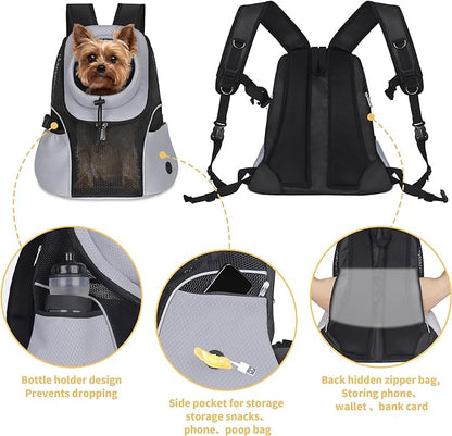 WOYYHO Pet Dog Carrier Backpack Small Dog Front Backpack Ventilated Mesh Dog Travel Back Pack with Safety Belt for Travel Hiking Cycling Outdoor Use (S (2-4.5 lbs), Black)