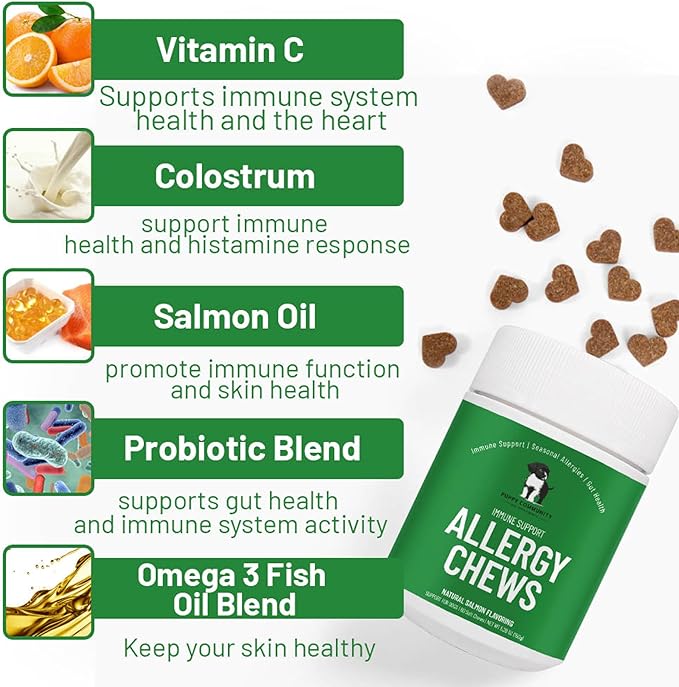 Allergy Relief Chews: Soothe Itchy Dogs with Immunity Support – Dog Allergy Chews, Probiotics for Dogs, Seasonal Allergies, Skin and Coat Supplement - 60 Tasty Bites, Brown