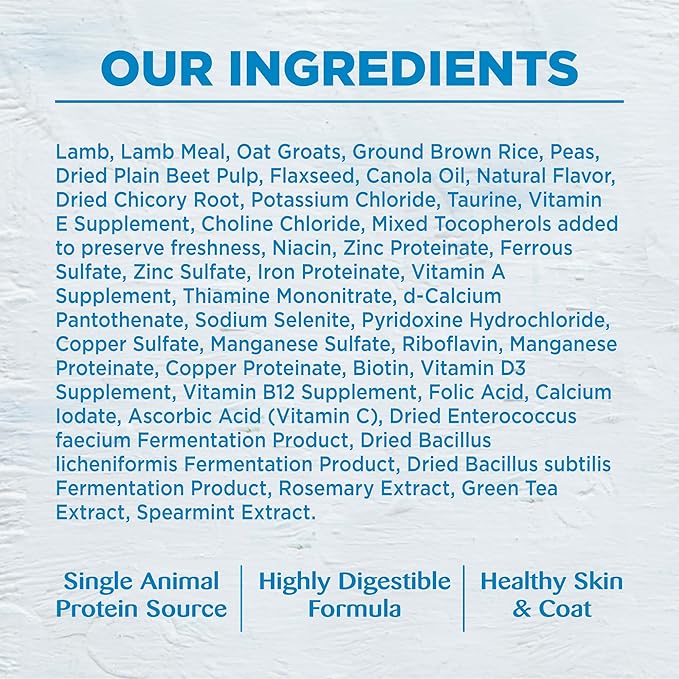 Wellness Simple Natural Limited-Ingredient Grain-Free Dry Dog Food, Easy to Digest for Sensitive Stomachs, Supports Skin & Coat (Lamb and Oatmeal, 26-Pound Bag)