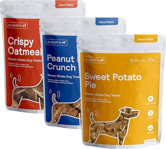 Sweet Potato, Oatmeal & Peanut Butter Dog Training Treats Variety Pack of 3 Human Grade Grain Free Cookies Made in USA