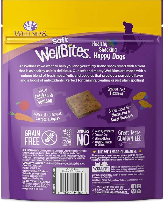 Wellness Soft WellBites Variety Pack, 6 Ounces Each, Chicken & Venison, Turkey & Duck, Chicken & Lamb, Grain-Free Dog Treats